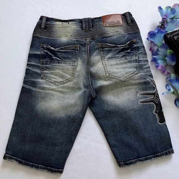 Preme NWOT Medium Wash Distressed Jean Shorts Men W32 - Picture 7 of 10